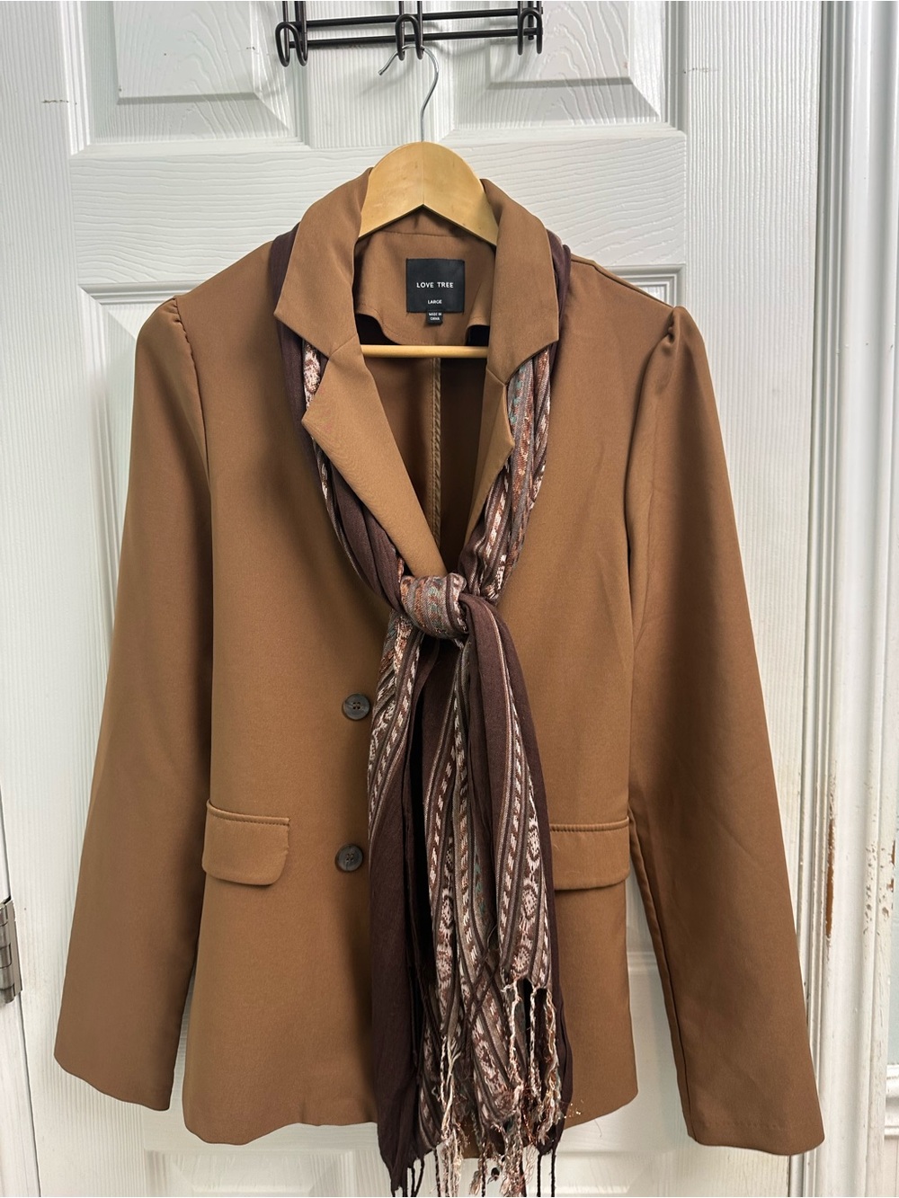 Love Tree Women's Brown Career Blazer &  Coordinating Scarf